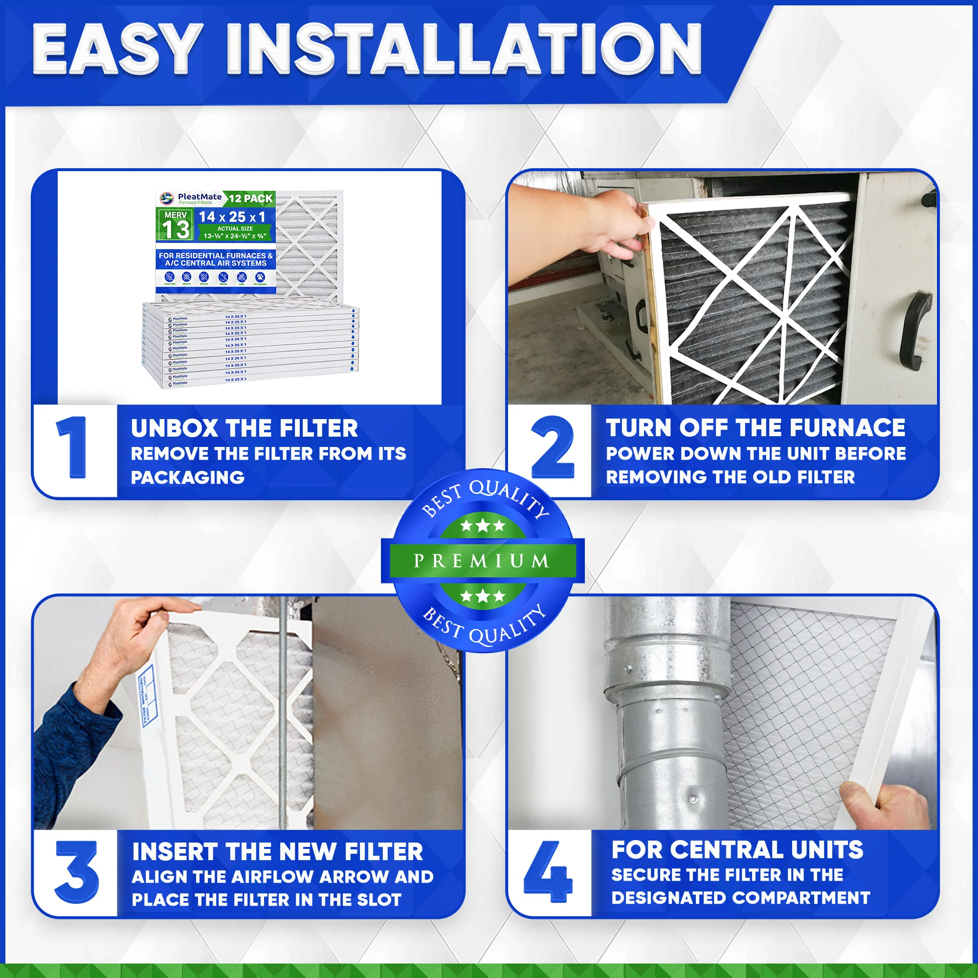 14x25x1 Furnace Filter - MERV 13 Pleated Filters. Case of 12 - Image 4