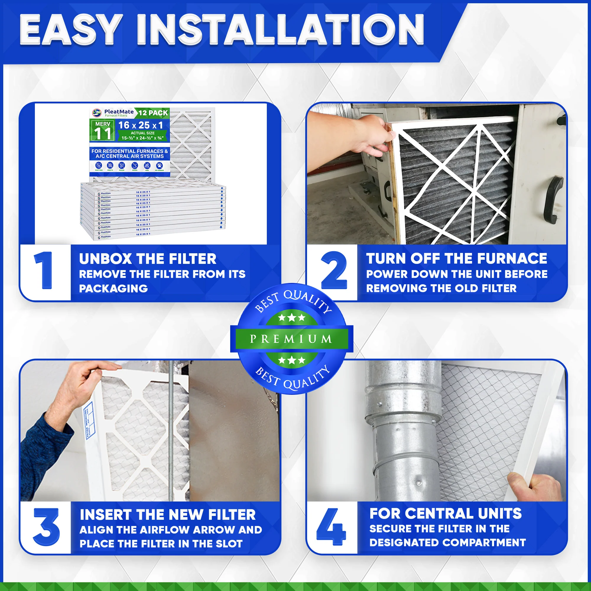 16x25x1 MERV 11 Furnace and A/C Air Filter, Pleated Material. Case of 12 - Image 4