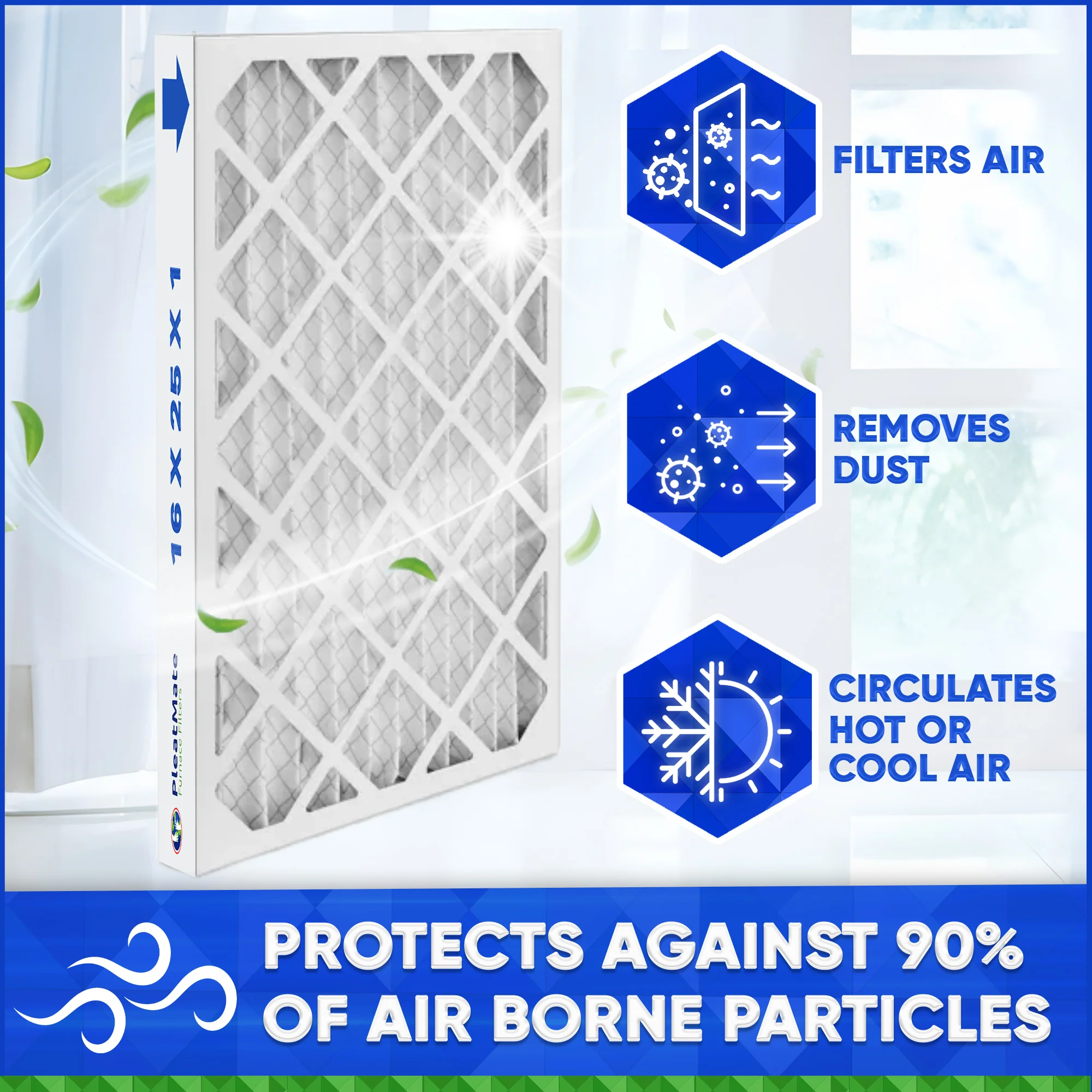 16x25x1 MERV 10 Furnace Air Filter, Pleated / Extended Surface Area. Case of 6 - Image 3