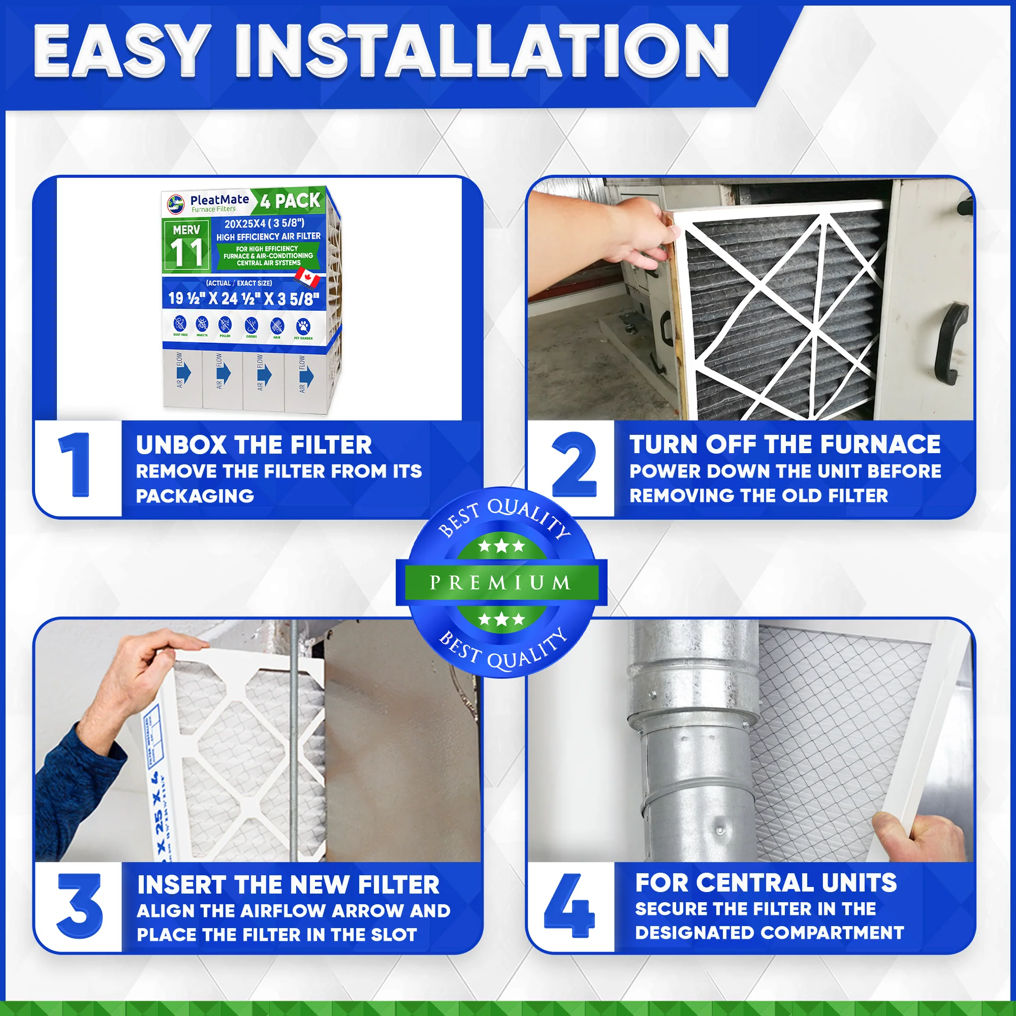 20x25x4 Furnace Filter MERV 11 Pleated Filters. Case of 4 - Image 6