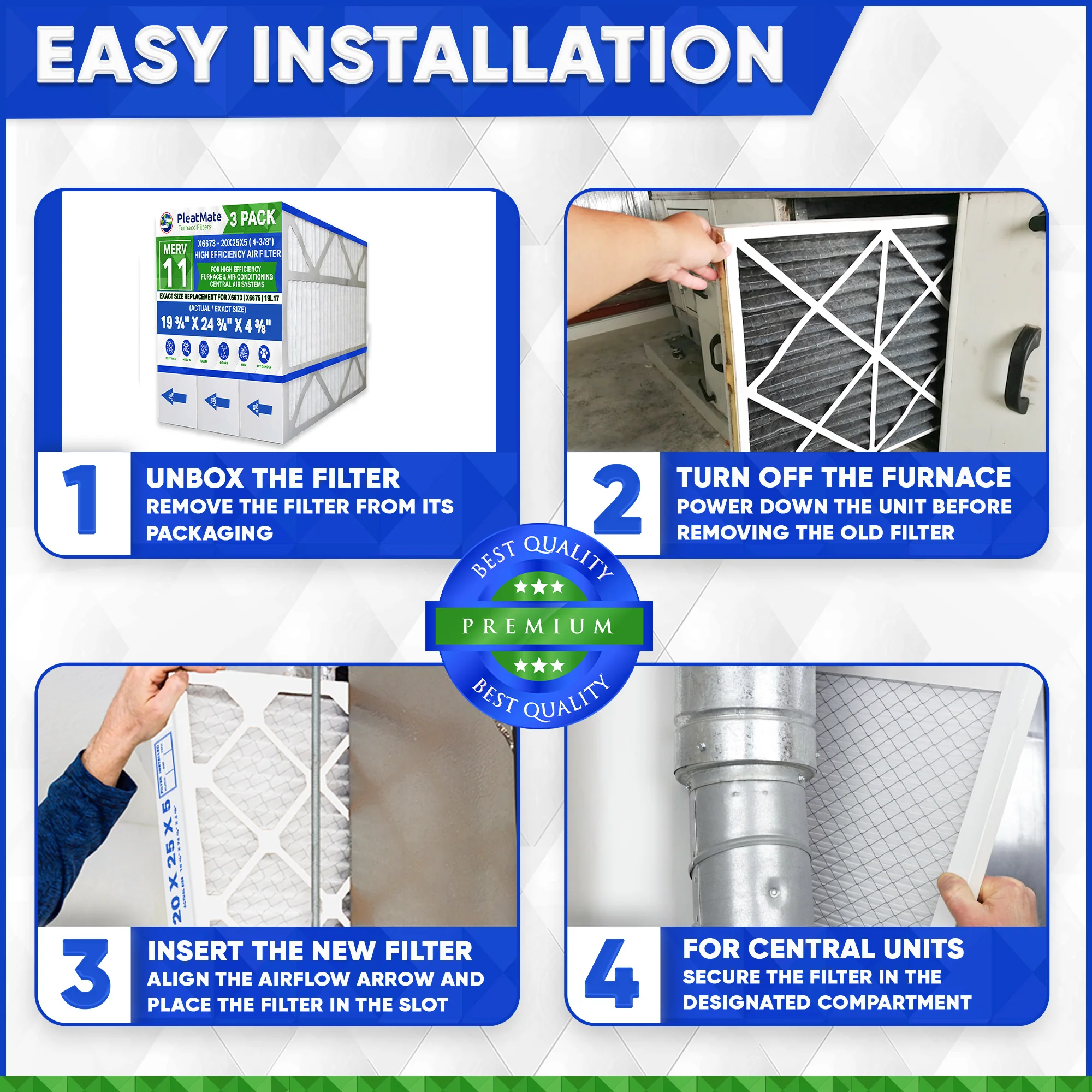 Lennox X6673 20 x 25 x 5 Replacement MERV 11. Actual Size 19 3/4" x 24 3/4" x 4 3/8." Made in Canada by Furnace Filters.Ca Pkg. of 3 - Image 4
