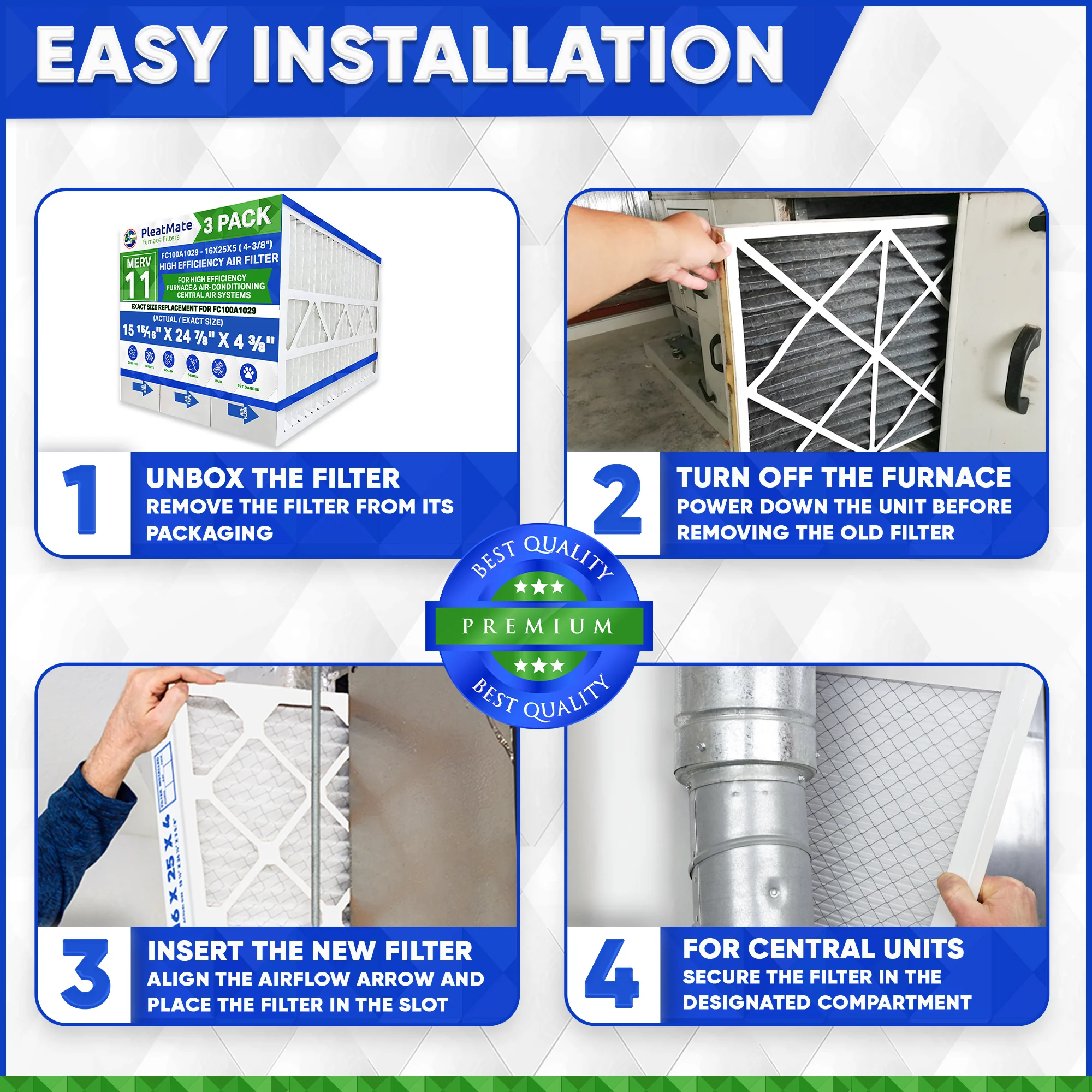 16x25x4 3/8 Honeywell Sized Replacement Filter. Actual Size 15 15/16 x 24 7/8 x 4 3/8. MERV 11. Case of 3 Made by Furnace Filters.Ca - Image 4