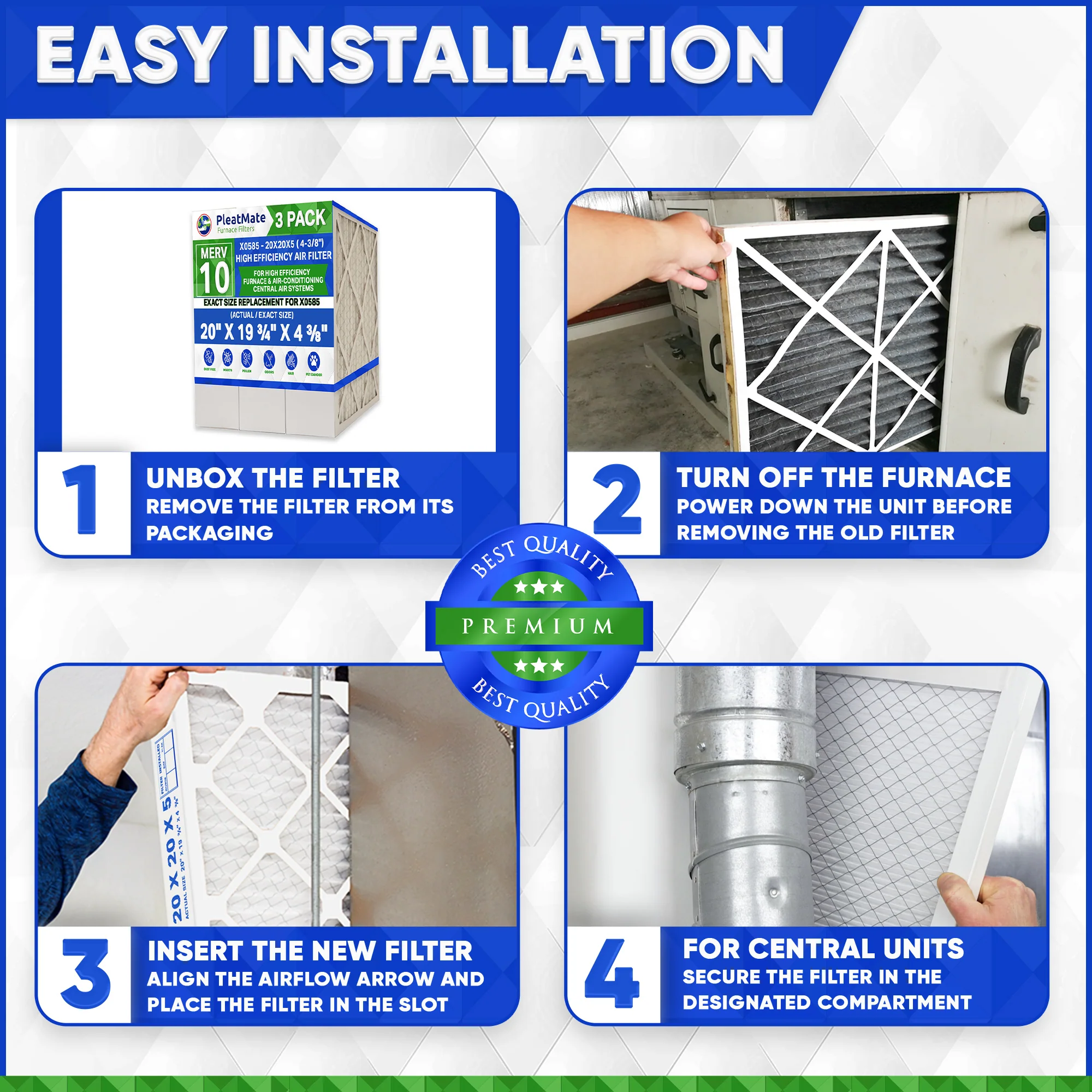 Lennox X0585 MERV 10 20x20x5 Healthy Climate Model # HCF14-11. Actual Size 20" x 19 3/4" x 4 3/8." Case of 3 - Image 6