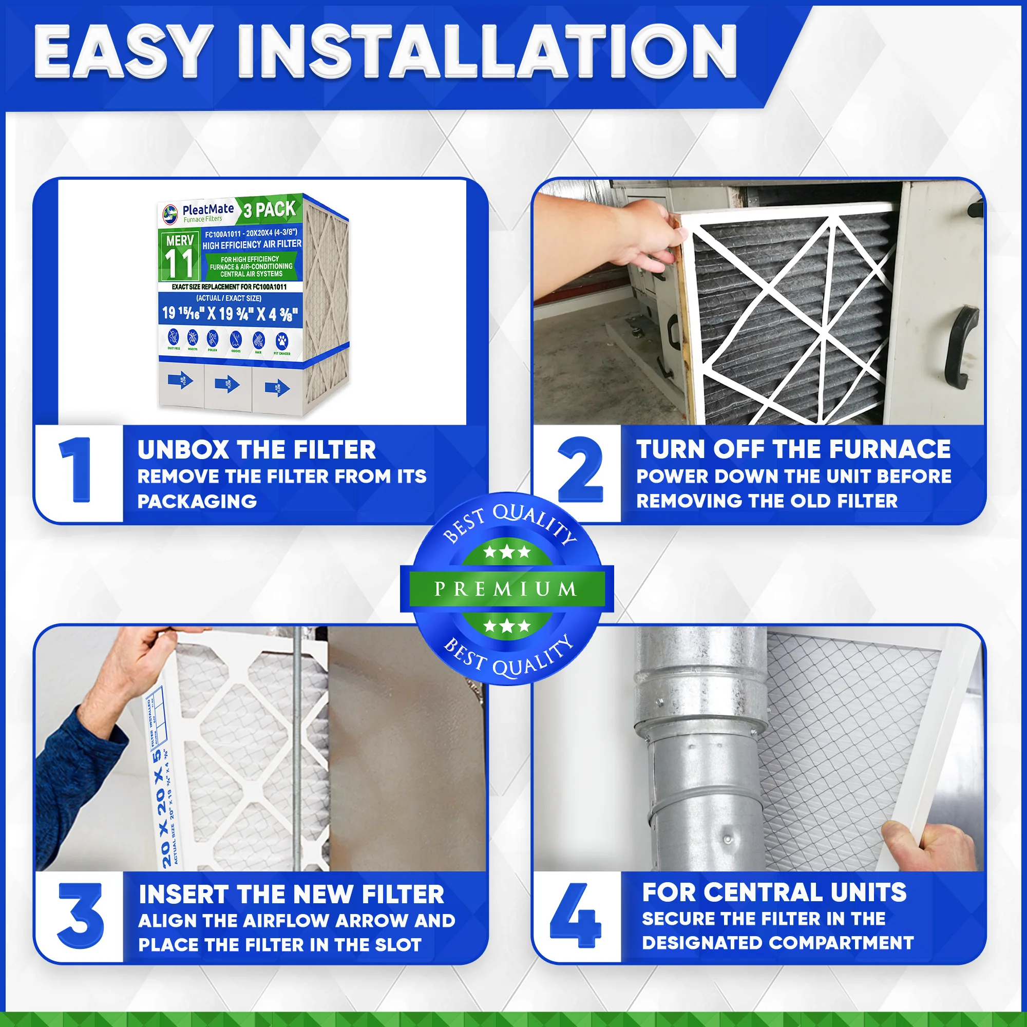 Generic Honeywell 20x20x4 Furnace Filter Model # FC100A1011 MERV 13. Actual Size 19 15/16" x 19 3/4" x 4 3/8." Case of 3 - Image 6
