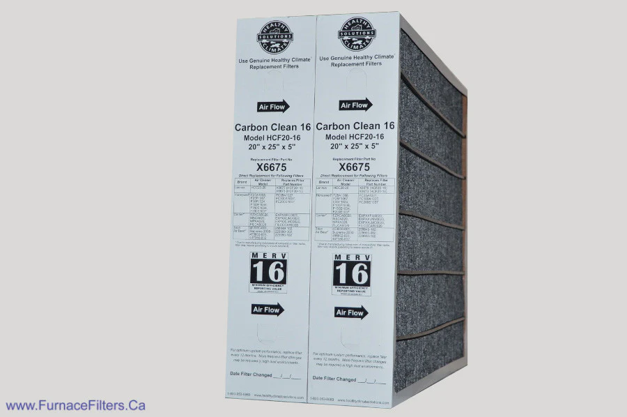 Lennox X6675 Furnace Filter 20x25x5 Healthy Climate Carbon Clean MERV 16 for Model HCF20-16. Package of 2.