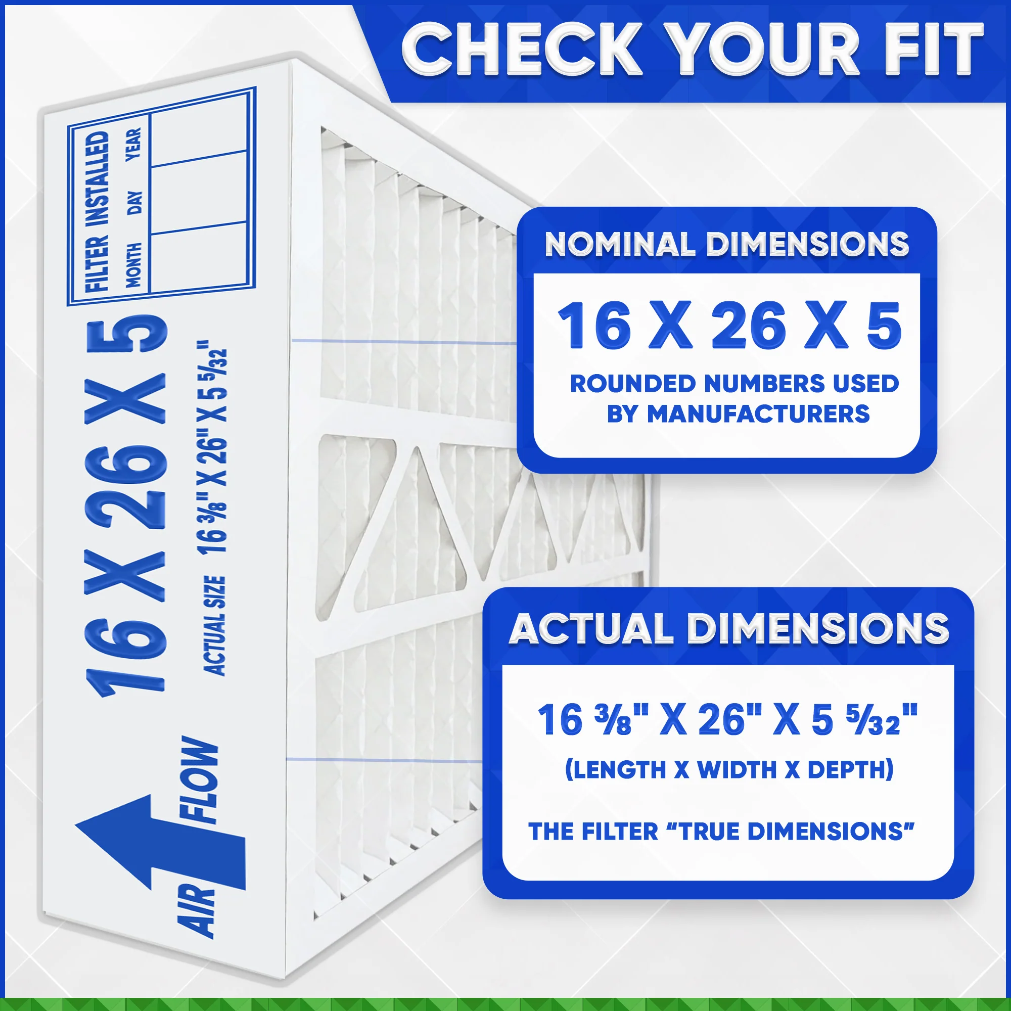 Lennox X0584 16x26x5 MERV 11. Actual Size 16 3/8" x 26" x 5 5/32" Generic Replacement Filters. Case of 3 - Image 3