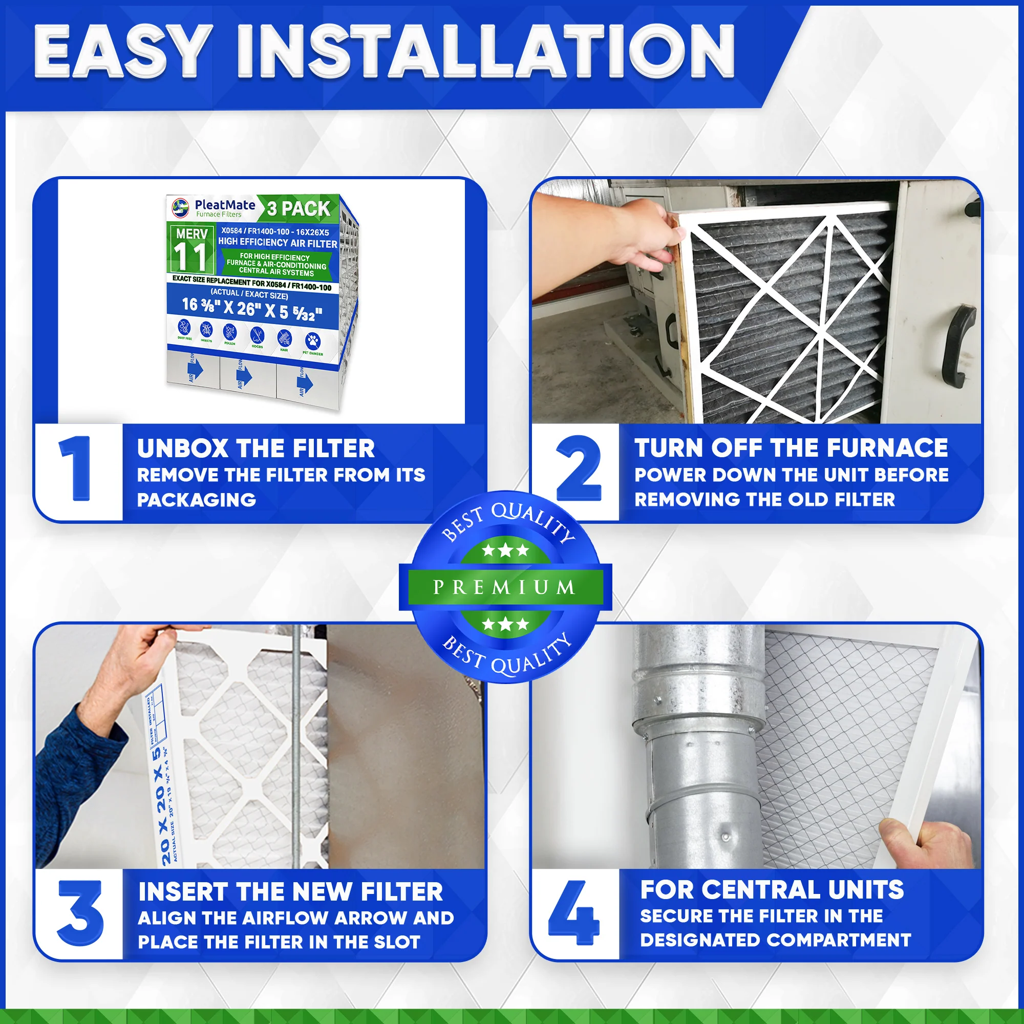 Lennox X0584 16x26x5 MERV 11. Actual Size 16 3/8" x 26" x 5 5/32" Generic Replacement Filters. Case of 3 - Image 6