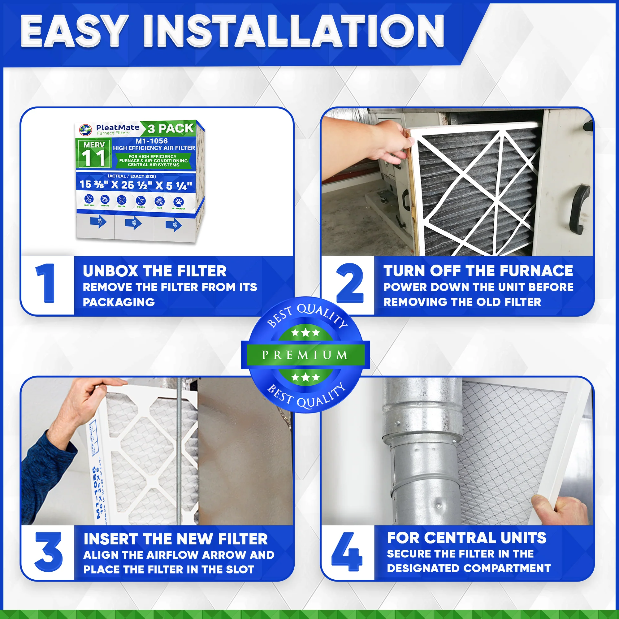 M1-1056 MERV 11 Actual Size 15 3/8" x 25 1/2" x 5 1/4." Fits Carrier Goodman. Case of 3 by Furnace Filters.Ca - Image 4