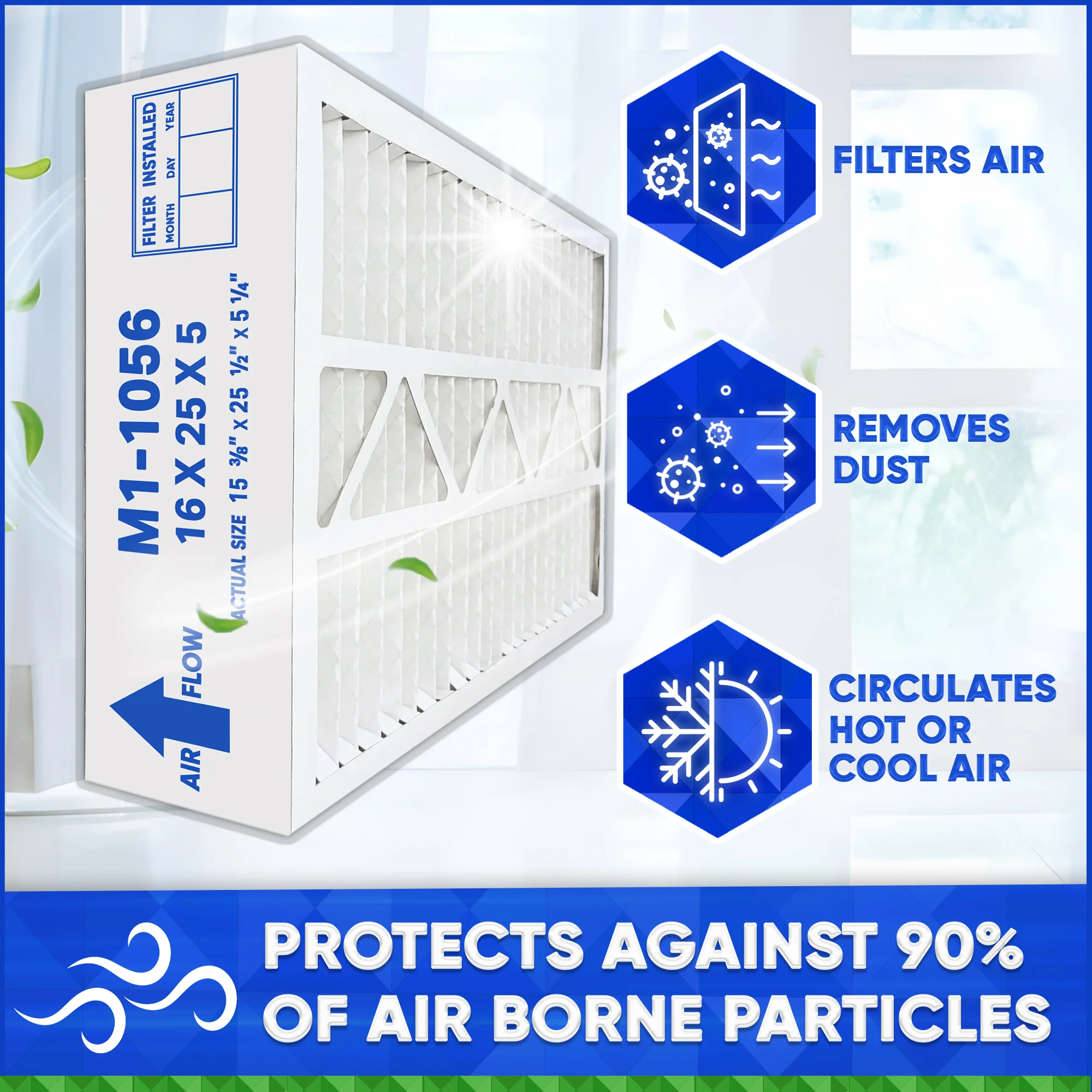 M1-1056 MERV 13 Actual Size 15 3/8" x 25 1/2" x 5 1/4." Case of 3, Made by Furnace Filters.Ca - Image 3