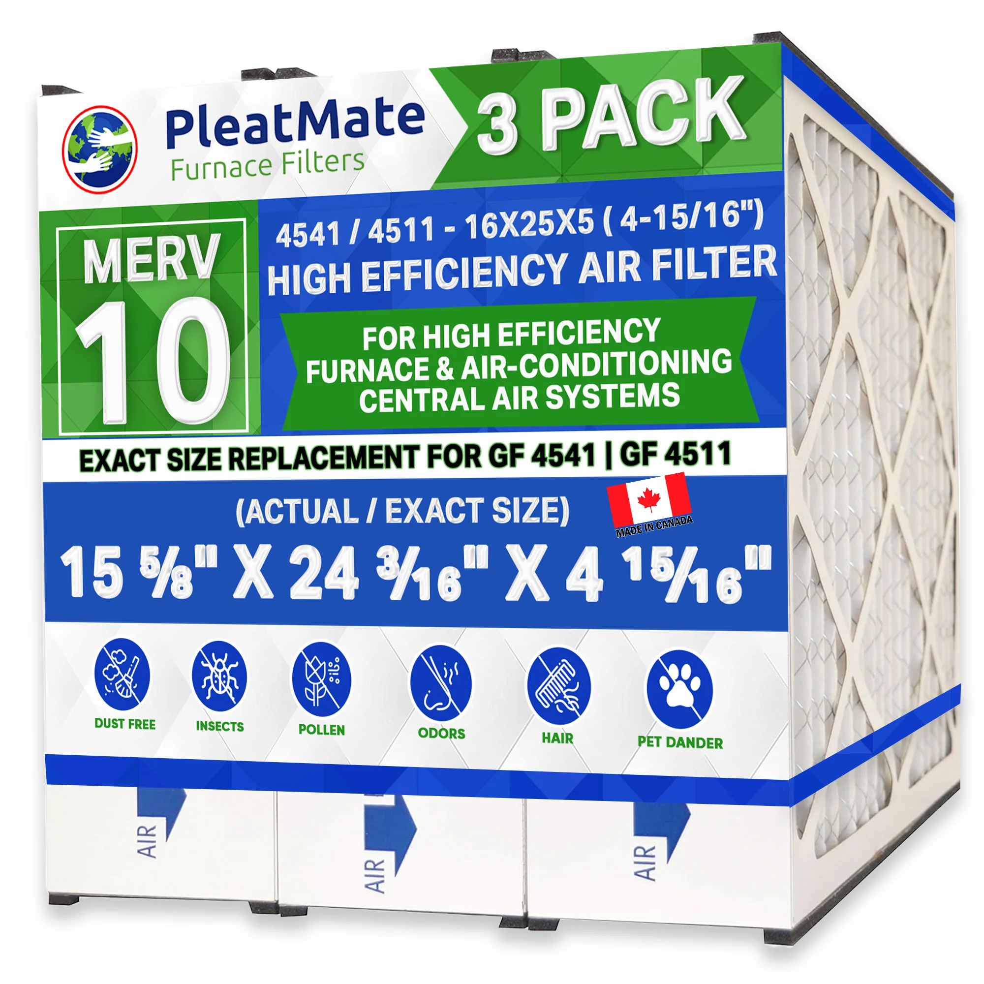 Reservepro 16x25x5 GF 4511 MERV 10, fits Mac 1400 Air Cleaners. Actual Size 15 5/8 x 24 3/16 x 4 15/16. Case of 3 Made by Furnace Filters.Ca